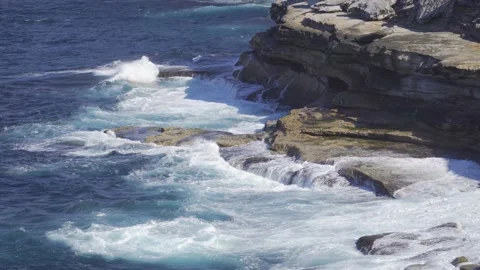 Ocean wave, spindrift, rock Stock Footage 139203317