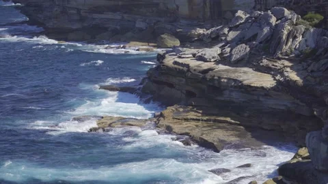 Ocean wave, spindrift, rock Stock Footage 139203436