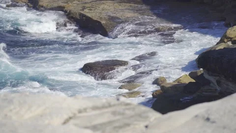 Ocean wave, spindrift, rock Stock Footage 139203472