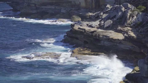 Ocean wave, spindrift, rock Stock Footage 139203473