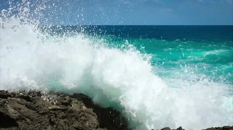 Ocean wave splash on the reef Stock Footage 49071571