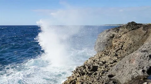 Ocean wave splash on the reef Stock Footage 49194420