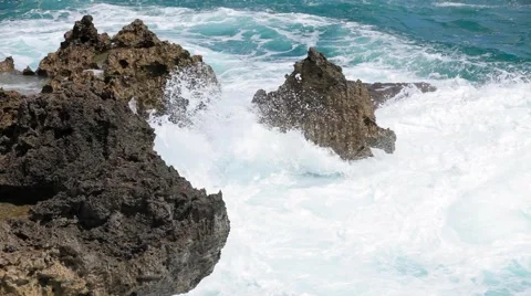 Ocean wave splash on the reef Stock Footage 49723223