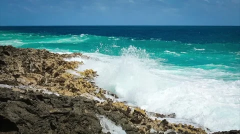 Ocean wave splash on the reef Stock Footage 51080303