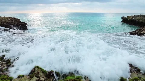 Ocean wave splash on the reef Stock Footage 51080797