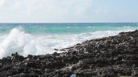 Ocean wave splash on the reef video Stock Footage 51840214