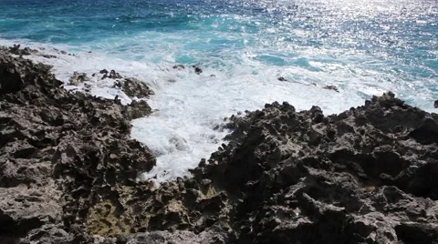 Ocean wave splash on the reef video Stock Footage 52085244