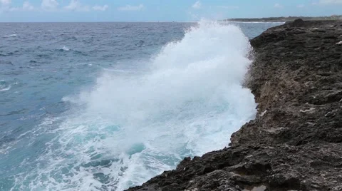 Ocean wave splash on the reef video Stock Footage 52085722