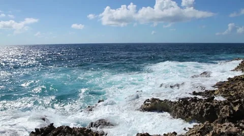 Ocean wave splash on the reef video Stock Footage 52159225