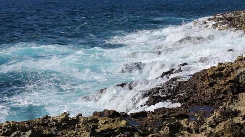 Ocean wave splash on the reef video Stock Footage 52159314