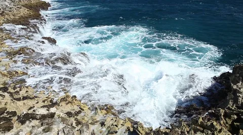 Ocean wave splash on the reef video Stock Footage 52159317