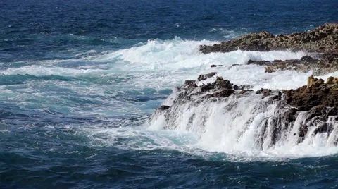 Ocean wave splash on the reef video Stock Footage 52159347
