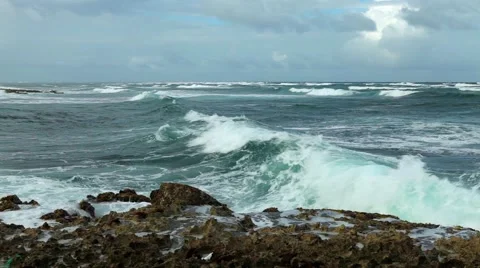 Ocean wave splash on the reef video Stock Footage 52161726
