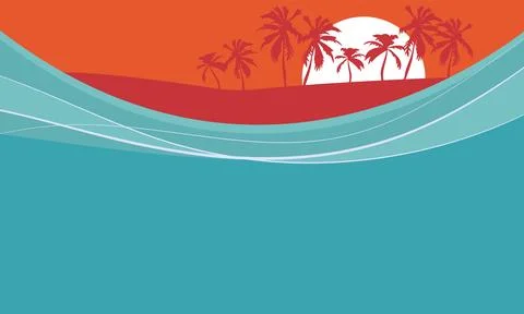 Ocean wave splashes with tropical island view. Stock Illustration