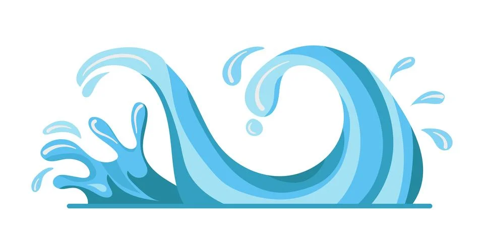 Ocean wave splashing in a flat vector illustration featuring abstract blue .. Stock Illustration