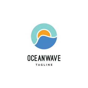 Ocean wave with sun logo design illustration vector template	 Stock Illustration