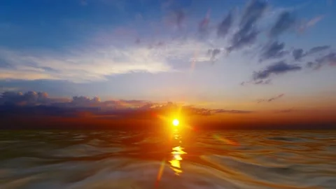 Ocean wave at sunset and dramatic colorful sky clouds Stock Footage 166215747