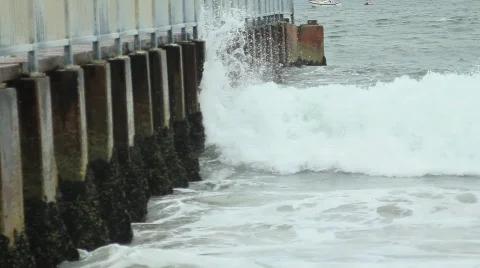 Ocean waves against wall 5 Stock Footage 759425