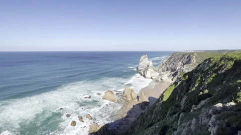 Ocean Waves and Cliffs at Cabo da Roca Stock Footage 314946175