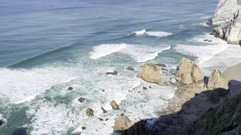 Ocean Waves and Cliffs at Cabo da Roca Stock Footage 314946194