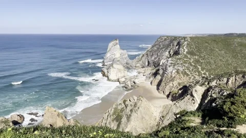 Ocean Waves and Cliffs at Cabo da Roca Stock Footage 314946252