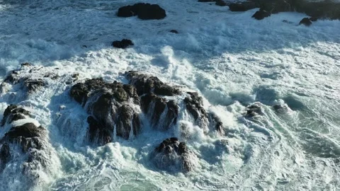 Ocean Waves and Coastal Foam Pattern Aerial View Stock Footage 340122553