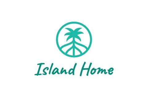 Ocean waves and palm tree combined with simple minimalist and modern shapes s Illustrazione stock