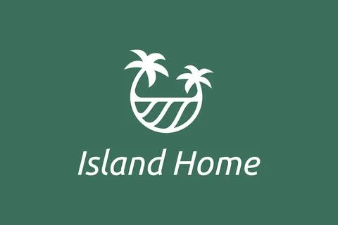 Ocean waves and palm tree combined with simple minimalist and modern shapes s Stock Illustration