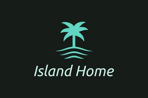 Ocean waves and palm tree combined with simple minimalist and modern shapes s Illustrazione stock