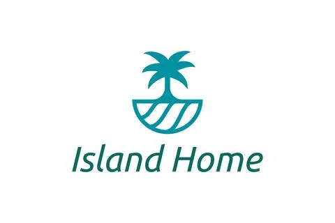 Ocean waves and palm tree combined with simple minimalist and modern shapes s Illustrazione stock