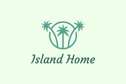 Ocean waves and palm tree combined with simple minimalist and modern shapes s Stock Illustration