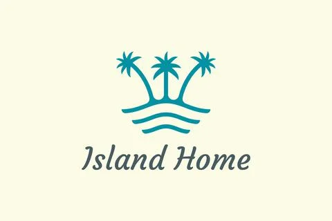 Ocean waves and palm tree combined with simple minimalist and modern shapes s Stock Illustration