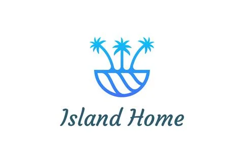 Ocean waves and palm tree combined with simple minimalist and modern shapes s Illustrazione stock