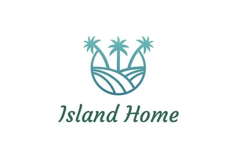 Ocean waves and palm tree combined with simple minimalist and modern shapes s Illustrazione stock