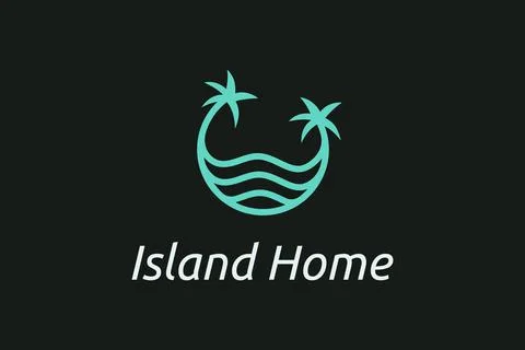 Ocean waves and palm tree combined with simple minimalist and modern shapes s Stock Illustration