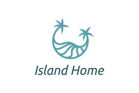 Ocean waves and palm tree combined with simple minimalist and modern shapes s Stock Illustration