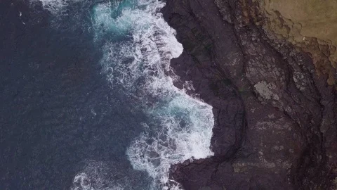 Ocean with waves and rocky cliffs, Faroe Islands, Denmark Stock Footage 116259217