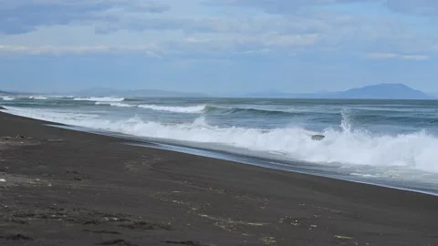 Ocean waves and sand beach Wonderful seascape on sunny day Stock Footage 157229024