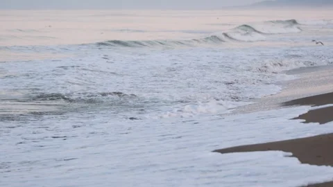 Ocean waves and sandy beach at dawn twilight Stock Footage 310841758