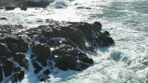 Ocean Waves and Sea Foam Pattern from Above Stock Footage 340124281