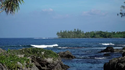 Ocean waves and Shore with trees East of Efate Stock Footage 72349198