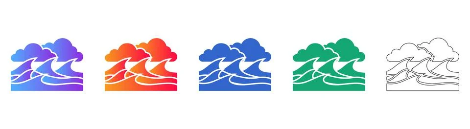 Ocean Waves and Storm Cloud Icon Set Stock Illustration