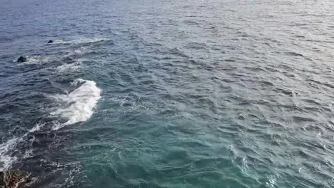 Ocean Waves and White Foam Around Small Sea Rocks Video stock 343043339