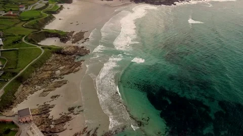 Ocean Waves On Arnela And Caion Beach In A Laracha, A Coruna, Spain. - aerial 動画素材 243299743