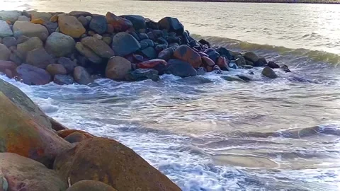 Ocean Waves on the Beach with beautiful rocks Stock Footage 288322837