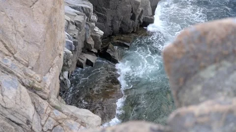 Ocean Waves Below Otter Cliff in Acadia National Park Maine Stock Footage 342584743