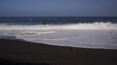 Ocean waves on the black sand beach, Tenerife Stock Footage 256815055