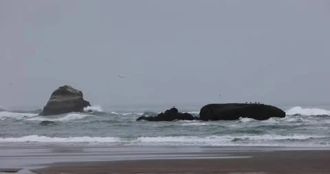 Ocean waves break along McPhillips Beach in Oregon 스톡 동영상 251567481