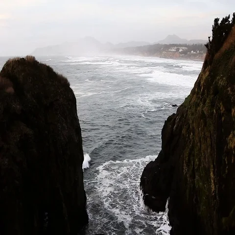 Ocean Waves Breaking And Moving Towards Beach Depoe Bay Oregon Stock Footage 69387479