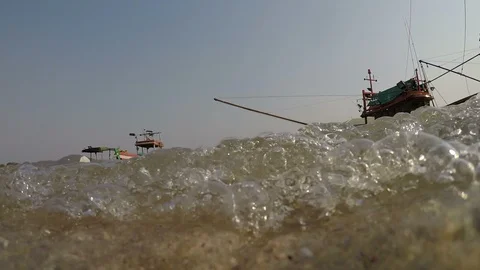 Ocean Waves Breaking on Beach and Hitting Camera Stock Footage 127918049